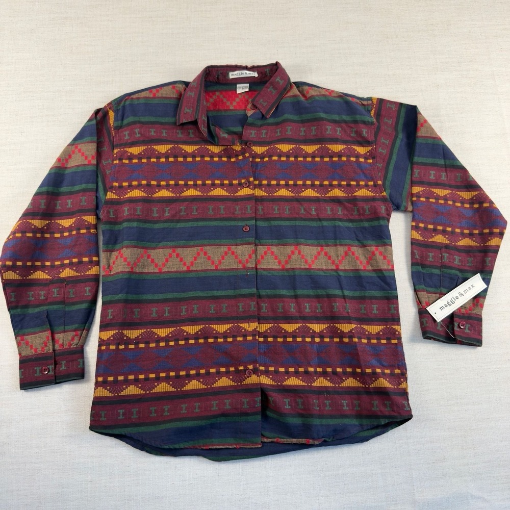 Maggie & Max Southwestern Geometric Print Button Down Shirt Womens Medium Cotton